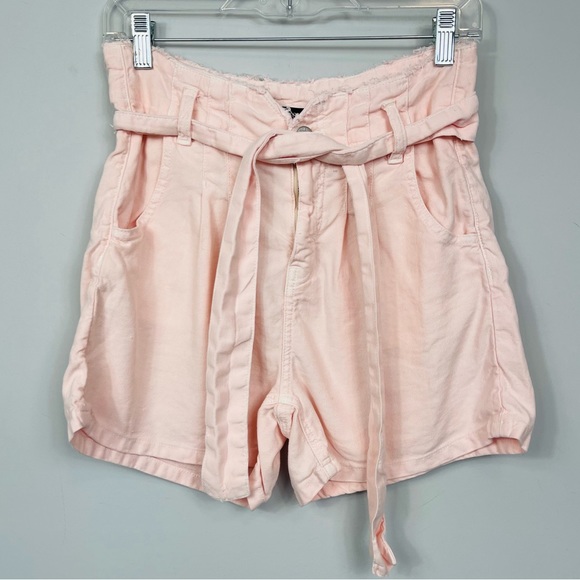 Hudson Jeans High Waisted Paperbag Shorts with Tie Belt Pea Linen Blend Pink 26 - Picture 11 of 14
